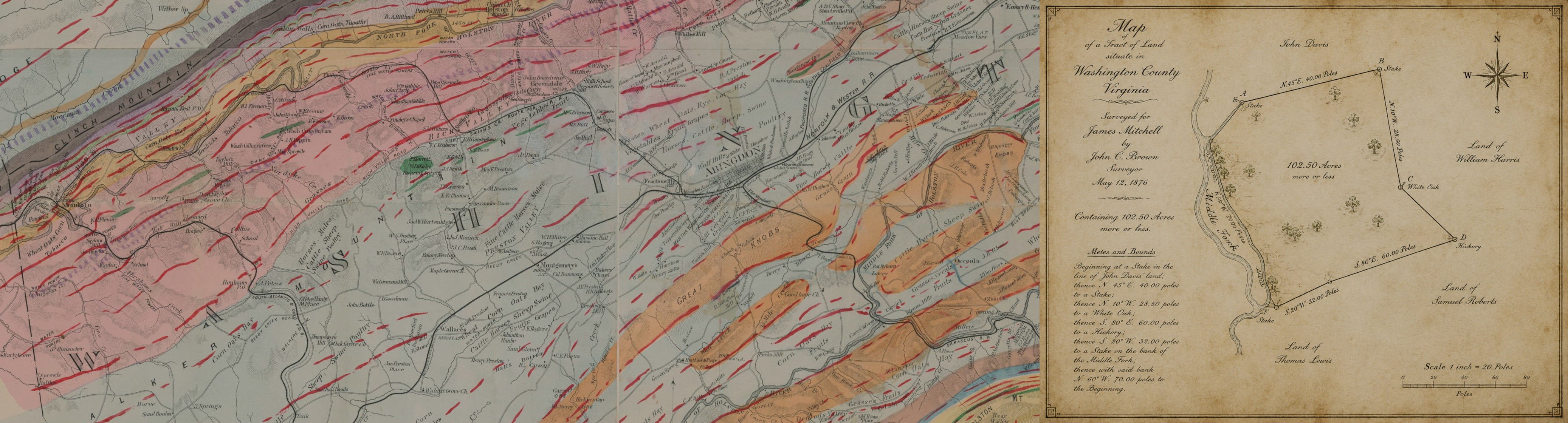 Historic topographic map with a surveyor's compass